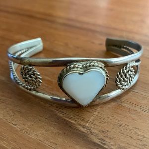 Vintage silver and quartz cuff heart bracelet